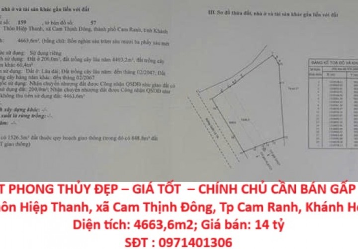 ĐẤT PHONG THỦY ĐẸP – GIÁ TỐT  – CHÍNH CHỦ CẦN BÁN GẤP Tại Thôn Hiệp Thanh, xã Cam Thịnh Đông