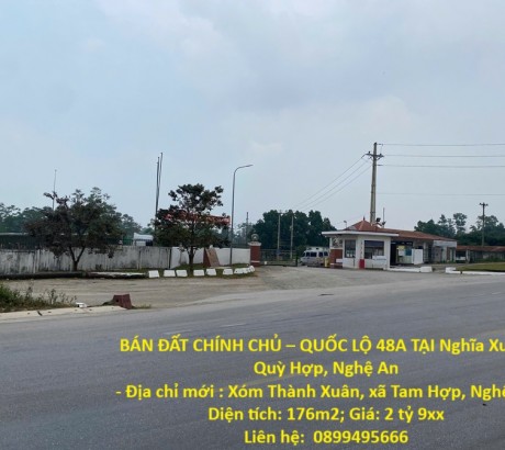 BÁN ĐẤT CHÍNH CHỦ – QUỐC LỘ 48A TẠI Nghĩa Xuân, Quỳ Hợp, Nghệ An