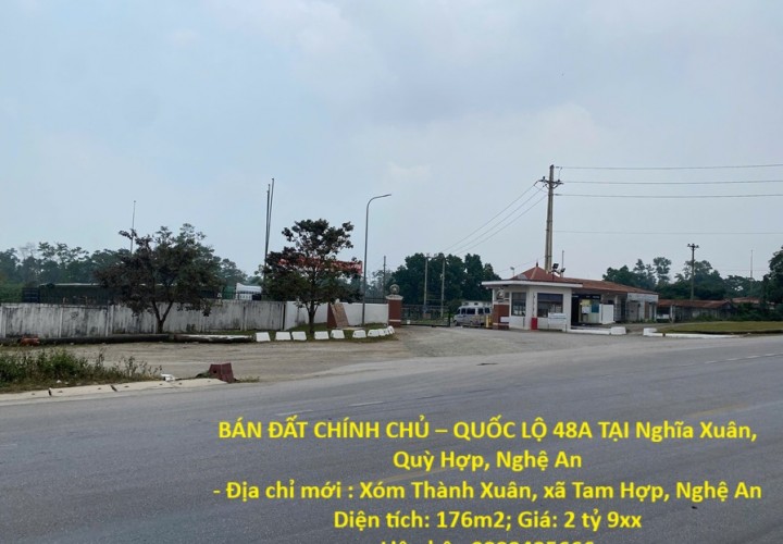 BÁN ĐẤT CHÍNH CHỦ – QUỐC LỘ 48A TẠI Nghĩa Xuân, Quỳ Hợp, Nghệ An