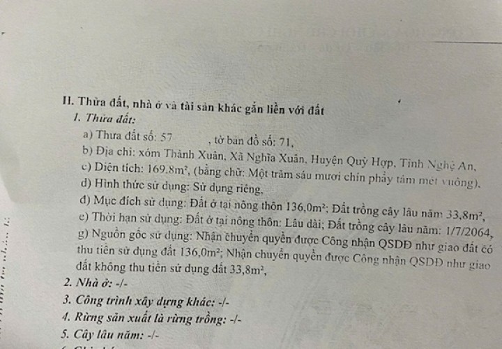 BÁN ĐẤT CHÍNH CHỦ – QUỐC LỘ 48A TẠI Nghĩa Xuân, Quỳ Hợp, Nghệ An
