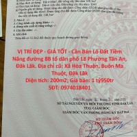 VỊ TRÍ ĐẸP - GIÁ TỐT - Cần Bán Lô Đất Tiềm Năng đường 8B tổ dân phố 18 Phường Tân An, Đăk Lăk