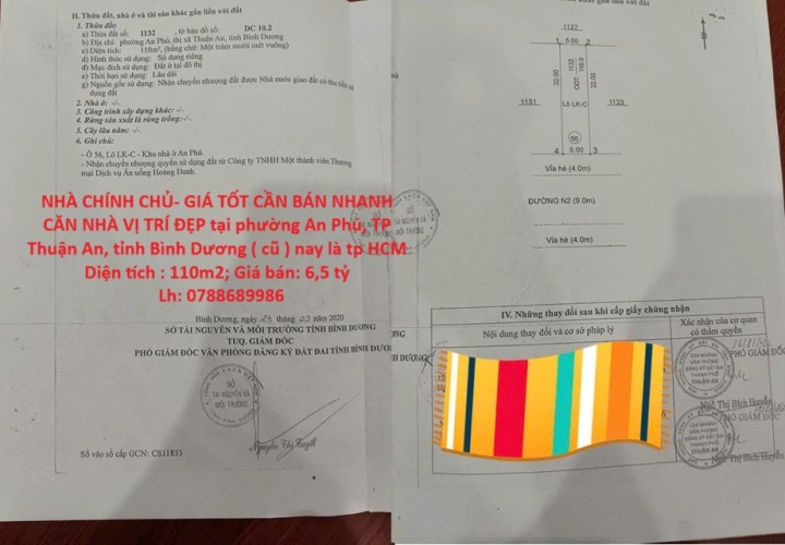 NHÀ CHÍNH CHỦ- GIÁ TỐT CẦN BÁN NHANH CĂN NHÀ VỊ TRÍ ĐẸP tại tp Thuận An, tỉnh Bình Dương