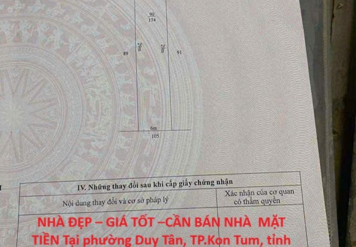 NHÀ ĐẸP – GIÁ TỐT –CẦN BÁN NHÀ  MẶT TIỀN Tại phường Duy Tân, TP.Kon Tum, tỉnh Kon Tum