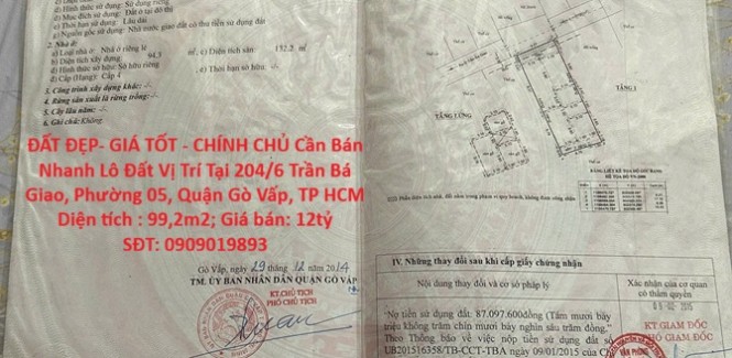 ĐẤT ĐẸP- GIÁ TỐT - CHÍNH CHỦ Cần Bán Nhanh Lô Đất Vị Trí Tại Quận Gò Vấp, TP HCM