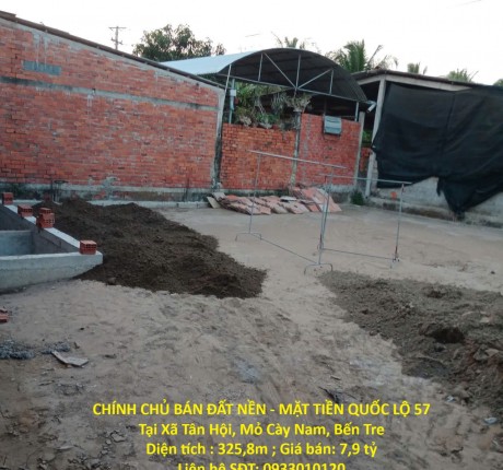 CHÍNH CHỦ BÁN ĐẤT NỀN - MẶT TIỀN QUỐC LỘ 57 Tại Xã Tân Hội, Mỏ Cày Nam, Bến Tre