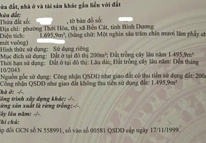 ĐẤT ĐẸP - GIÁ TỐT BÁN ĐẤT TẶNG NHÀ Phường THỚI HÒA BẾN CÁT ĐƯỜNG THẦN TÀI 39 SÁT QUỐC LỘ 13